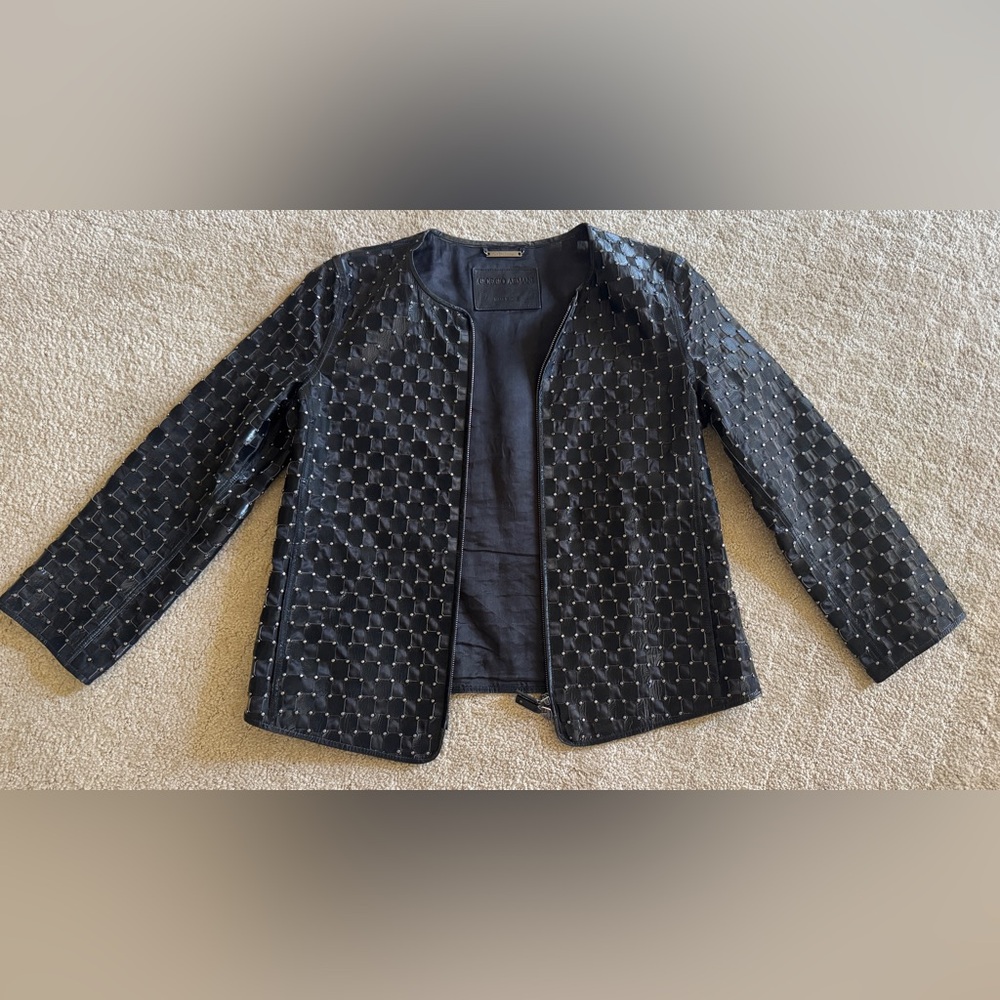 AUTH! Giorgio Armani basketweave stud embellished Leather and mulberry Jacket